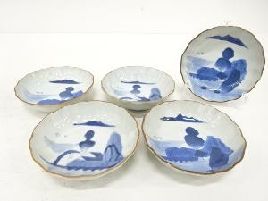 古伊万里　染付　山水　なます皿　5客揃